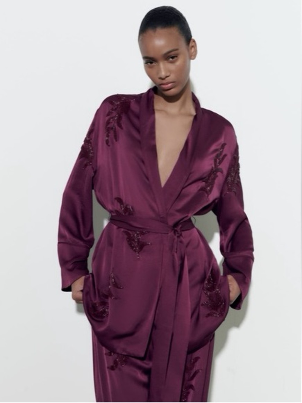 Zara Beaded Kimono Robe | Blogger Favourite Plum Viscose Wrap Jacket XL